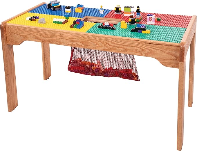 Fun Builder® #1 Rated American-Made 4 Color Lego® Compatible Solid Wood Table with Built-in Storage(Patent)-NO Tools-Only 5 Minute Assembly(Patent)-Built to Last Generations! 32"x16"-Ages 5 & UP