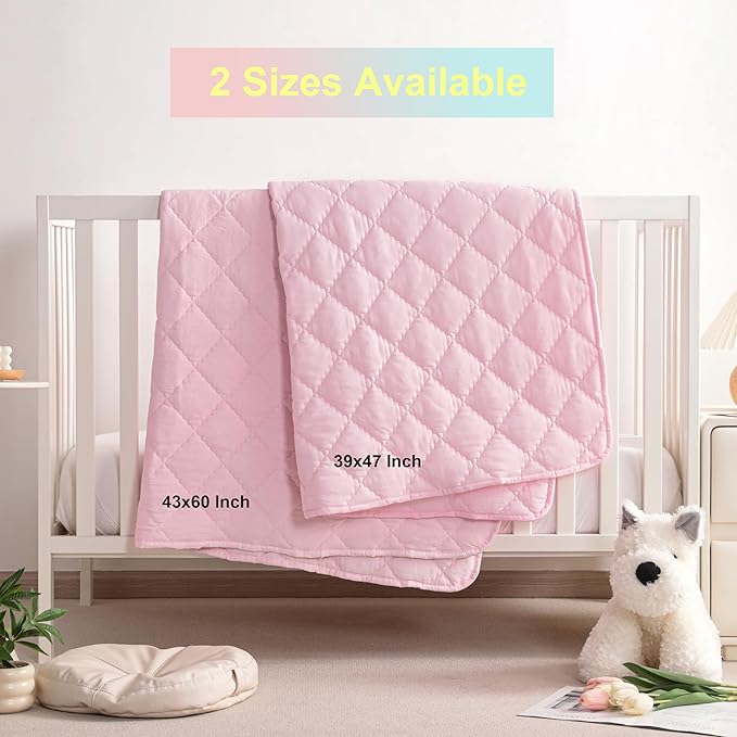 BEDSUM 100% Brushed Microfiber Down Alternative Toddler Comforter, Ultra Soft Lightweight and Warm Breathable Crib Quilted Blanket for Nursery Stroller Bed, 39x47 Inches, Pink