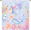 Mermaid Curtains for Girls Children Pink Sea Animal Mermaid Coral Bedroom Curtains for Living Room Room 72x63 Inch
