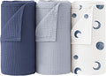 Bearmoss Muslin Swaddle Blankets, 40 x 38 inches Baby Swaddle for Boys and Girls, Soft Baby Blanket, 3 Pack Breathable Nursery Receiving Blankets (Bluemoon)