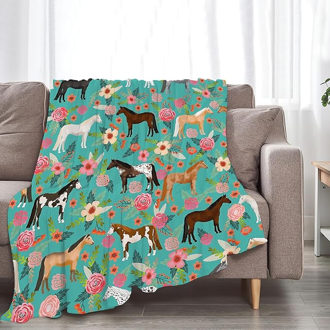 Tijuboni Horse Throw Blanket Horse Gifts for Girls Boys Women Men Kids Adults Soft Flannel Fleece Blanket for Couch Sofa Bed Home Decor 50"x60"