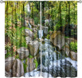 Forest Waterfall Blackout Curtains, Natural Landscape Forest Trees Waterfall Scenery PrintWindow Drapes, for Living Room Bedroom 72" W X 63" L