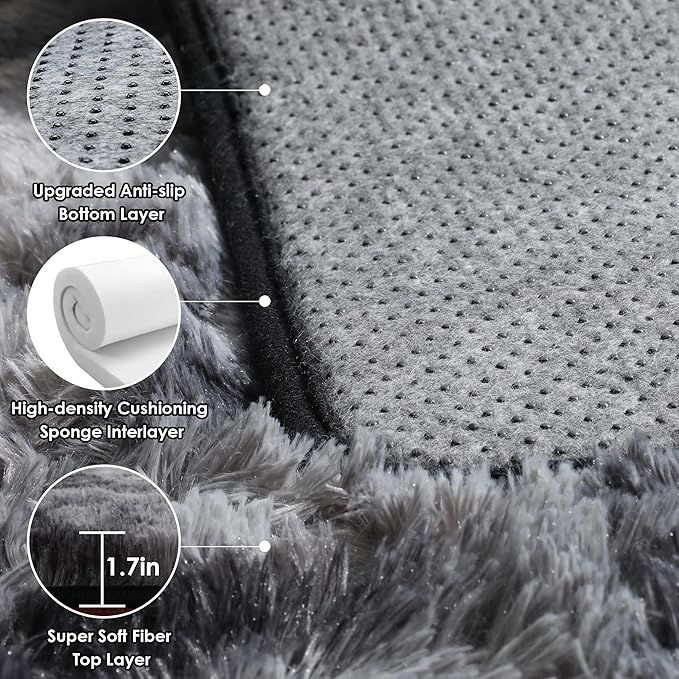 ONASAR Area Rugs 9x12 Living Room, Tie-Dyed Dark Grey Large Fluffy Bedroom Rug, Washable Soft Plush Thick Shaggy Big Floor Carpet for Kids Boy Girls Teen Dorm Nursery Indoor Home Decor Aesthetic