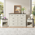 CARPETNAL Farmhouse Dresser and Nightstand Sets for Bedroom, 3 Pcs Bedroom Set, 9 Drawer Dresser & Nightstand Set of 2, Modern Wood Chest of Drawers for Bedroom, Living Room, Entryway, White