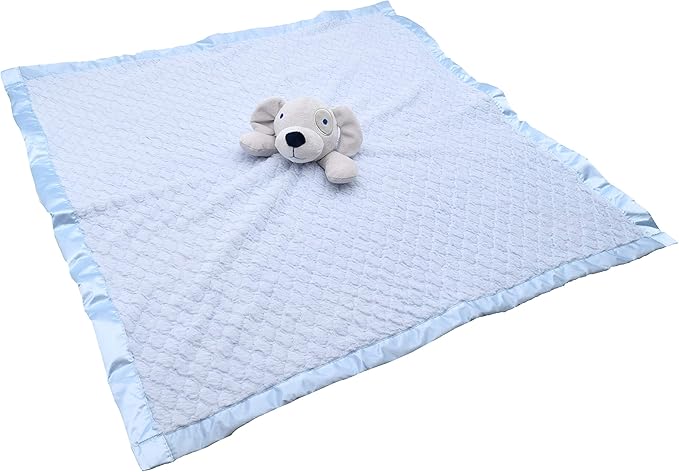 EVERYDAY KIDS Large Lovey Baby Security Blanket for Boys Sweet Dog Stuffed Animal on 30” Adorable Blue Snuggle Baby Blanket; Fluffy Fleece with Attached Plush Toy to Cuddle