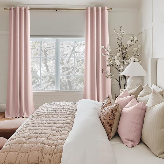 NICETOWN Blush Pink Room Darkening Curtains 68 Inches Long 2 Panels for Girls Room, Bedroom, Nursery Thermal Insulated Blackout Drapes Solid Grommet Noise Reducing Window Curtains, W40