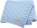 LAWKUL Baby Blanket Blue Cable Babe Blanket Checkered Knit Newborn Infants Soft Airy Receiving Swaddle Neutral Unisex 40"x30"