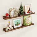 Fun Memories Picture Ledge Shelf for Wall, 36 inch Pine Wood Nursery Book Shelves Set of 2- Wall Book Shelves for Kids Room, Home Decor - Kitchen Spice-Carbonized