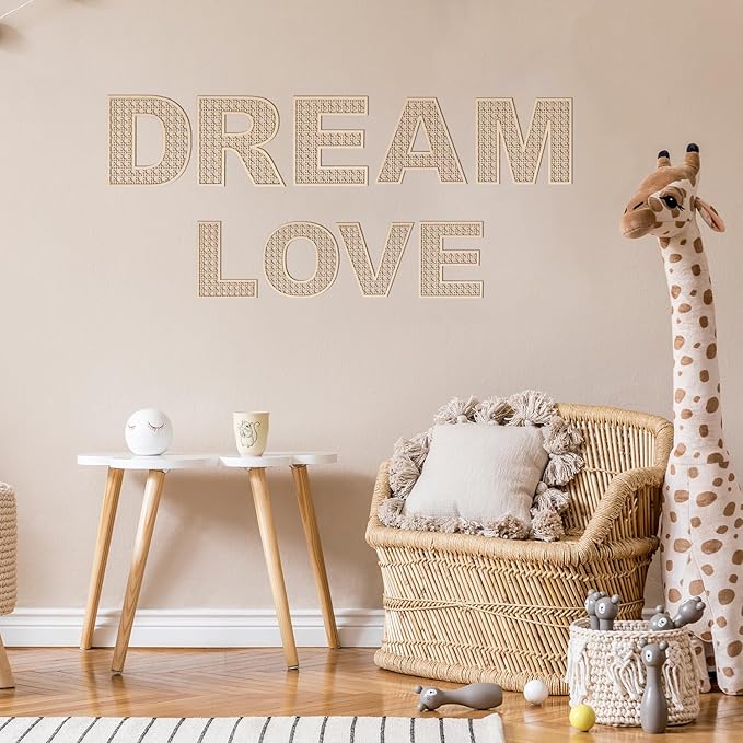 Large Boho Wooden Rattan Letters 12 inch for Nursery Decor Wood Letter V Wall Decors for Baby Girl Boy Bedroom Home Rustic Name Sign Birthday Wedding Decorative Letters