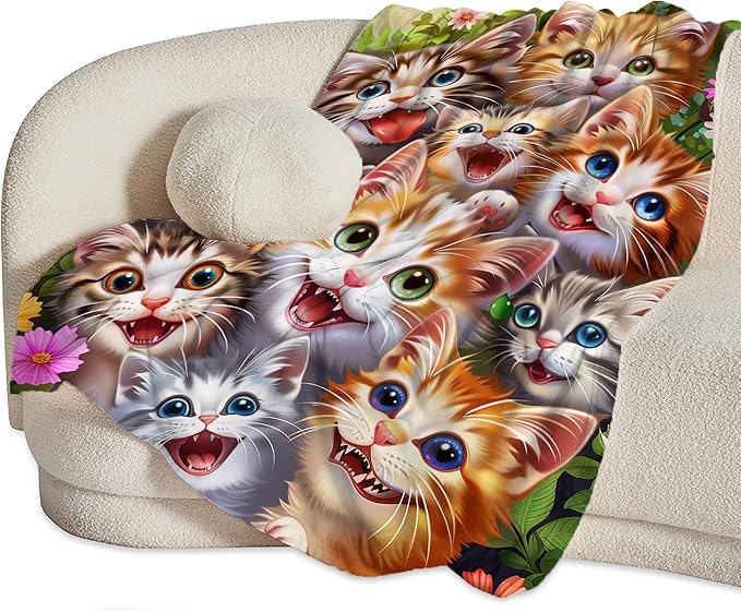 Cat Blanket Funny Cat Gifts for Girls Boys Woman Kids aLover Throw Blankets Soft Blanket Warm Fleece Flannel Plush Blankets for Bed Sofa Couch 50"x60"