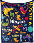 Personalized Dinosaur Blanket for Boys, Custom Name Blanket for Kids Dino Outspace, Soft Flannel Dinosaur Toddler Blanket Customized Gift for Birthday Christmas Baby Shower, Newborn Gift 60" X 80"