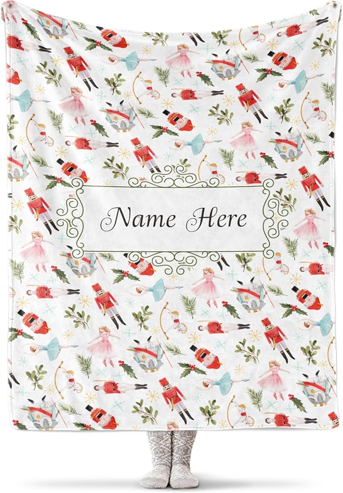 Personalized Nutcracker Ballet Blanket - Ships Next Day, Printed in USA - Plush Fleece Sofa Throw, Holiday Home Decor, Soft Christmas Bedding, Customizable Ballet Themed (Sherpa 50x60)