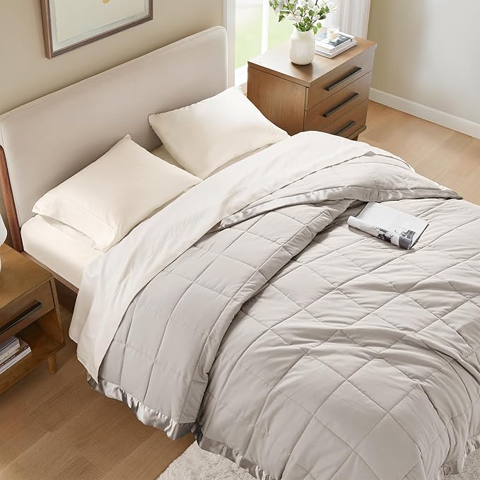 Madison Park Windom Down Alternative Blanket, Premium 3M Scotchgard Moisture Wicking Treatment, Lightweight and Soft Bed Cover For All Season, Satin Trim, Grey Twin