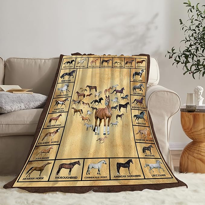 Horse Blanket Throws Horse Gifts Horses Throw Blanket for Girls Boys Kids Adults Soft Warm Cozy Fleece Blanket for Couch Sofa Bed 80"x60"