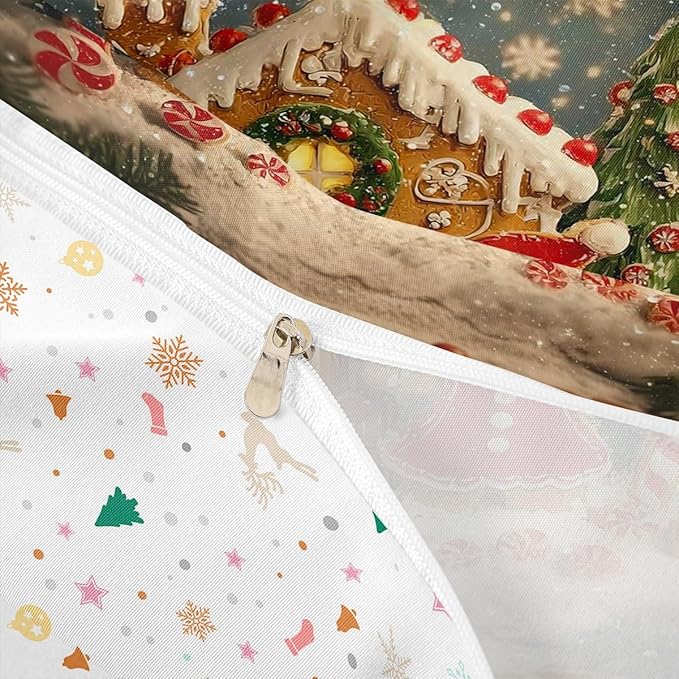 Feelyou Cute Gingerbread Man Duvet Cover Queen Size Cartoon Christmas Bedding Set for Boys Girls New Year Holiday Comforter Cover Reversible Xmas Decor Bedroom Decor 3Pcs