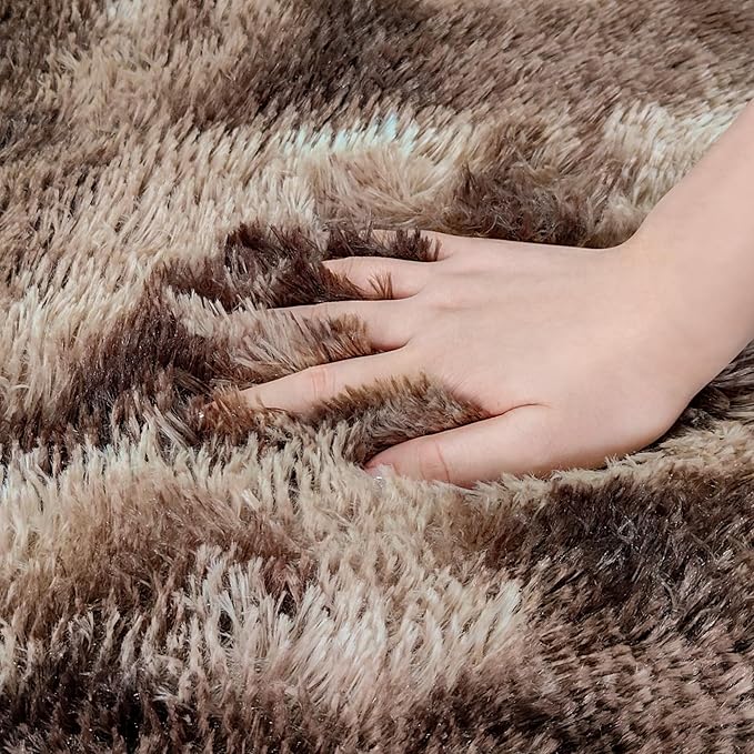 3 ft Small Brown Round Rug for Bedroom,Tie Dyed Soft Shaggy Circle Rug Fluffy Plush Round Carpet for Kids Girls Boys Room Baby Nursery Living Room Playroom Home Décor