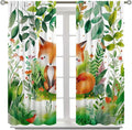 Kids Fox Blackout Curtain Cute Cartoon Fox Window Treatment for Girls Boys Bedroom Wildlife Woodland Animal Botanical Plant Window Drapes for Living Room Teens Nursery W72xL63