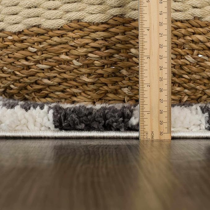 Hauteloom Kieu Contemporary Checkered Fluffy Shag Area Rug - Modern Geometric Soft Carpet Tiles for Living Room, Kids Room, Nursery - Black, White - 5'3" x 7'