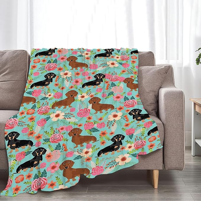 Tijuboni Dachshund Throw Blanket Dog Gifts for Girls Boys Women Men Kids Adults Soft Flannel Fleece Blanket for Couch Sofa Bed Home Decor 50"x60"