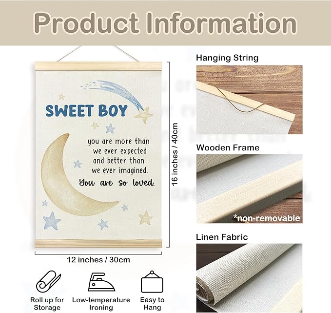 TLESKE Baby Boy Kids Room Poster Hanger Frame, Sweet Boy Hanging Wall Art Decor Framed for Bedroom Nursery Playroom, You Are Loved Wall Prints Picture Artwork Banner, 12x16