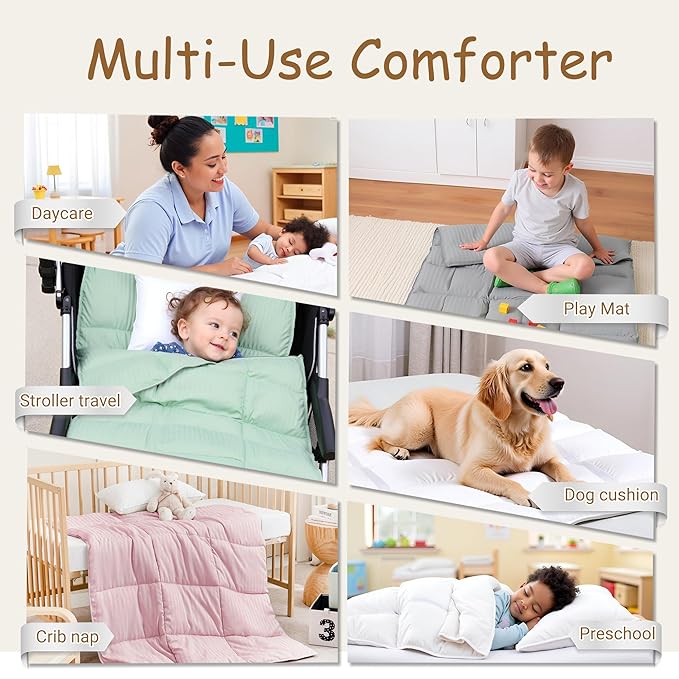 ZPECC Toddler Down Alternative Comforter, 39x47 Hypoallergenic Baby Blanket Quilt, Soft Breathable Lightweight All Season Kids Duvet Insert for Crib Stroller Cot Daycare, Grey Stripe