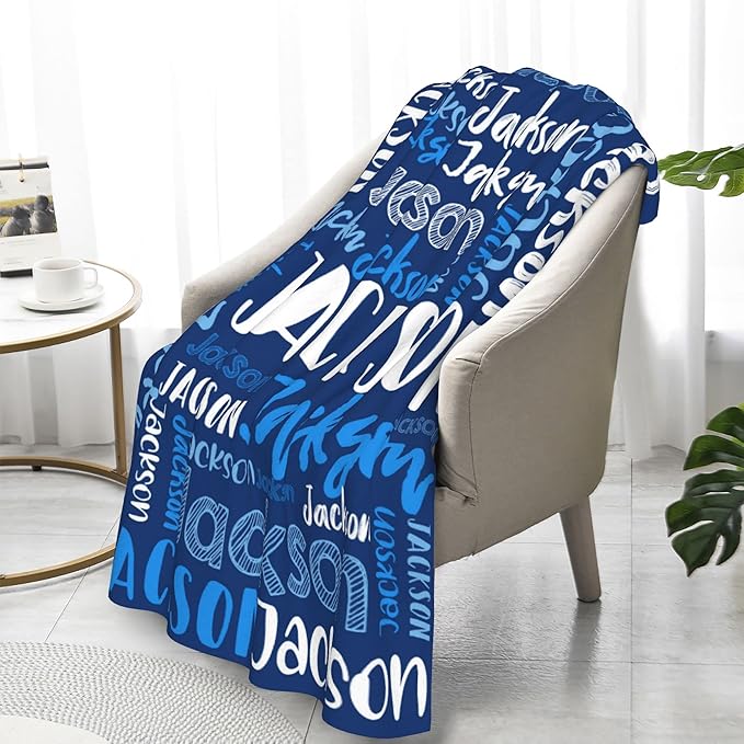 Dr.TOUGH Personalized Blankets with Name Customized Baby Blankets for Girls Boys Adults Monogrammed Blankets and Throws Christmas Birthday Mothers Fathers Valentines Day Gift (Blue,50''×60'')