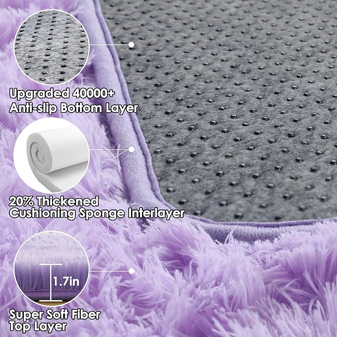 ONASAR Purple Area Rugs for Bedroom Living Room, Washable Fluffy 4x6 Indoor Bedside Floor Throw Rug, Soft Plush Shaggy Carpet for Nursery Kids Girls Boys Teen Dorm Home Office Decor Aesthetic