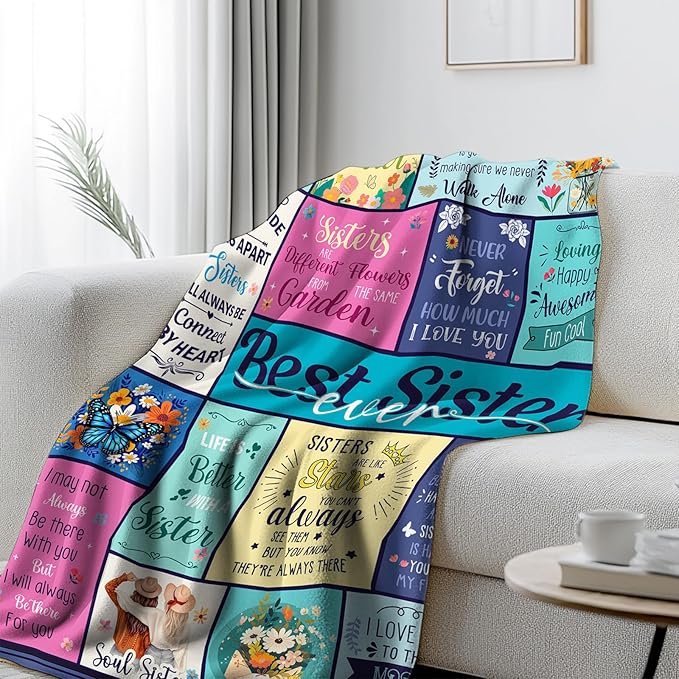 Sister Gifts for Sister Blankets, Sisters Birthday Gifts from Brother BFF Bestie, Best Sisters Ever Gift for Christmas Thanksgiving, Flannel Throw Blanket for Sofa Couch Bed 60"x50"