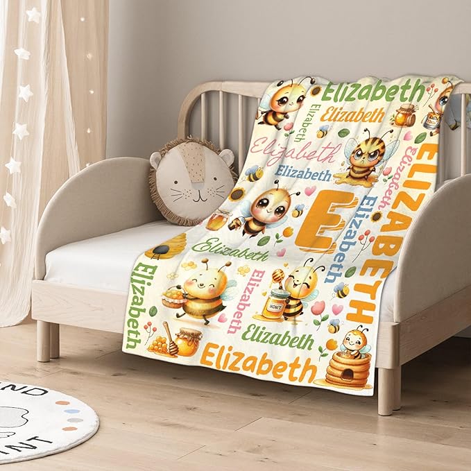 Personalized Custom Honey Bee Preschool Blanket Gifts for Baby Toddler Kids Boys Girls - Customized Honey Bee Super Soft Lightweight Flannel Sheets Decor for Crib Nap Couch - 30"x40" for Baby/Pets