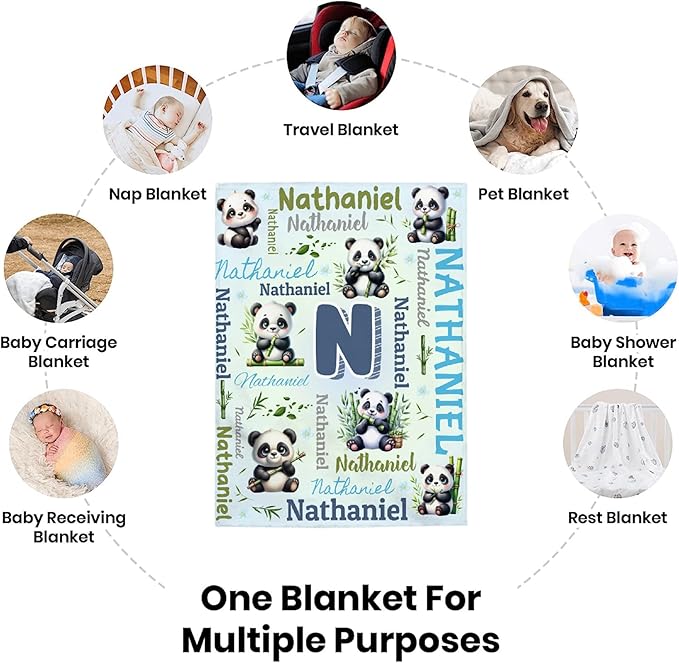 Personalized Custom Panda Preschool Blanket Gifts for Baby Toddler Kids Boys Girls - Customized Panda Super Soft Lightweight Flannel Sheets Decor for Crib Nap Couch - 30"x40" for Baby/Pets