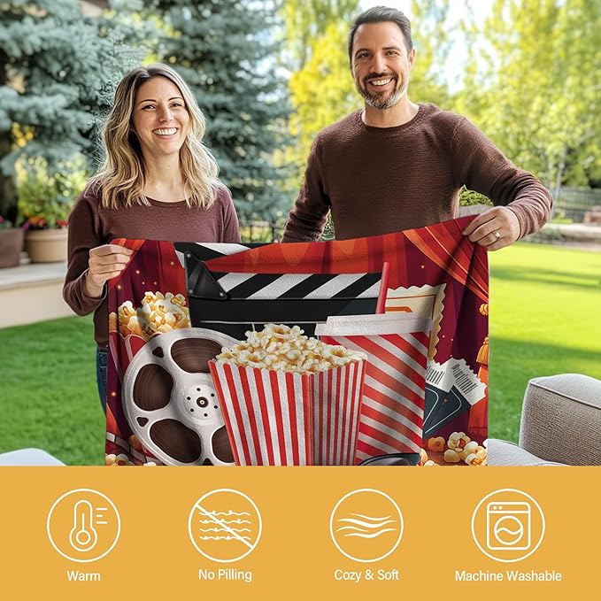 Movie Theme Blanket Gifts for Women Girls, Movie Night Supplies, Movies Theater Gift for Movies Lover Gifts for Christmas, Ideal Theater Decor for Sofa Couch Bed, Theatre Gift Blanket 60"x80"
