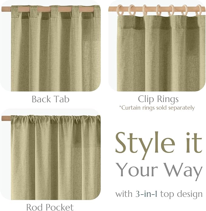 jinchan Linen Blend Curtains 84 inch Length 2 Panels for Bedroom Living Room, Light Filtering 50 inch Wide Farmhouse Drapes with Rod Pocket Back Tab(50W x 84L, Sage Green)