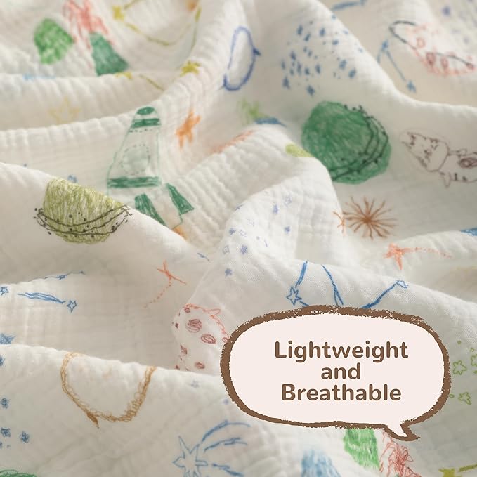 NTBAY 4 Layer Muslin Cotton Toddler Blanket, 30x40 Soft and Breathable Receiving for Newborns and Infants, Perfect for Crib, Stroller, Travel, Lightweight Nursery Blanket, Space Explorer
