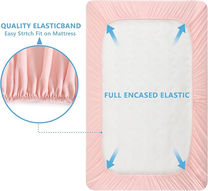 TILLYOU Mini Crib Fitted Sheets - Soft Knit Sheet for Pack N Play, Microfiber Mini Crib Sheets, Playpen Bedding Sheet for Baby 2 Pack, Machine Washable, White & Peachy Pink