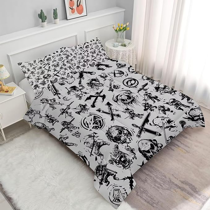 Grey Boys Comforter Set Twin: Nautical Pirates Skull Bedding Set for Boys Kids Men Teen Bed Bedroom Dorm Gaming Samurai Ninjas Quilt 1 Comforter + 1 Pillow Case