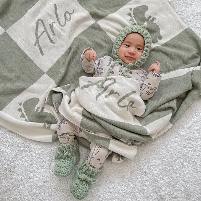Personalized Signature Icon Blanket – 100% Organic Cotton Customized Baby Blanket, Custom Name, Bassinet 30x40, Gift for Baby Shower, Birthday Present, Girls and Boys, Toddlers Kids - Made In America