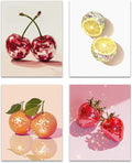 OFJE Funky Trendy Disco Fruit Cherries Lemon Orange Strawberries Wall Art Decor Prints Set of 4, Preppy Aesthetic Fruit Poster Print for Living Room Girls Bedroom Kitchen Decor, 8x10 Unframed