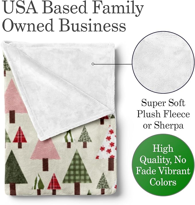 Custom Christmas Tree Blanket - Ships Next Day, Printed in USA - Fleece or Sherpa Sofa Throw, Soft Christmas Bedding, Holiday Home Decor, Customizable Family Throws (Sherpa 50x60)