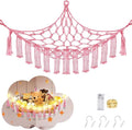 Stuffed Animal Hammock with LED Light, Large Stuffed Animals Storage Corner Plushie Net for Kids Room Decor, Jumbo Pink