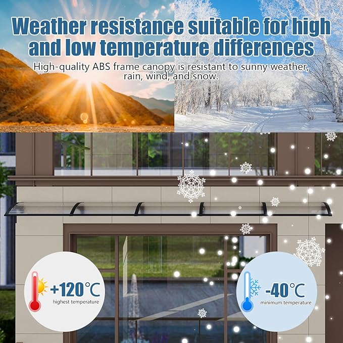 40''*120'' Window and Door Exterior, UV/Rain/Snow/Sunlight Protection Sheet,UPF 50+ Polycarbonate Overhang Canopy,House Overdoor Awnings for Door Entrance Outside/Patio/Porch/Deck