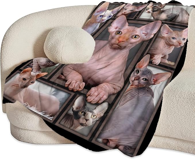 Sphynx Cat Gifts & Decor - Cute Throw Blanket for Girls, Women, Kids & Adults - Soft, Warm, Cozy Fleece Blanket for Couch, Sofa & Bed - 50"x40"