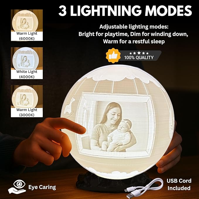 Baby Girl Moon Lamp – Personalized “It’s a Girl” Custom Moon Light with Text & Photo | Newborn Nursery Night Light | Custom Baby Shower, Birth Announcement Gift Keepsake, Baby Girl Decor