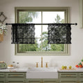Anmao Vintage Lace Kitchen Curtains 18 Inches Long 2 Panels, Romantic Semi Sheer Floral Over Sink Lacy Cafe Curtain, Elegant Window Short Small Drapes, 55W x 18L, Black