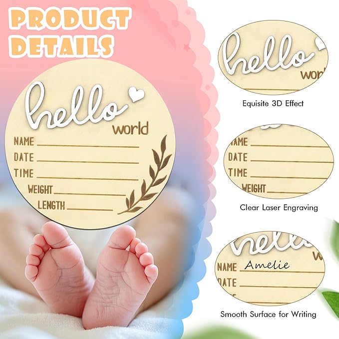 Hello World Newborn Sign Boy, Gender Reveal Birth Announcement Sign, 2PCS Its a Boy and Hello World baby Welcome Board Wooden Name Announcement Plaque for Photo Props Baby Shower Hospital Nursery