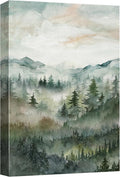 SIGNWIN Canvas Print Wall Art Misty Forest Landscape Watercolor Serene Mountain Pine Trees in Fog Illustrations Modern Art Decorative Landscape for Living Room, Bedroom, Office - 24"x36"