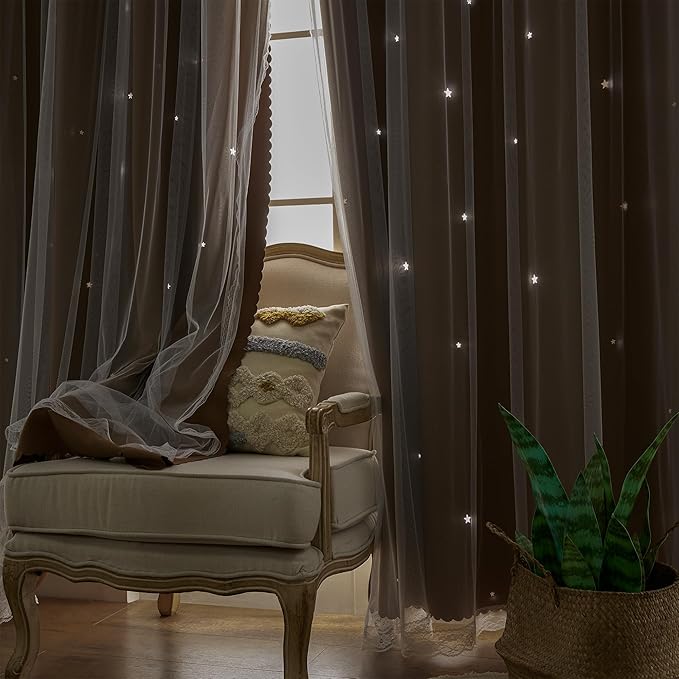 XiDi Black Out Curtains for Bedroom Windows, Girls Room Decor, Unicorn Theme for Kids, Living Room - 63 Inches Long 52 Inches Wide, 2 Panel, Brown