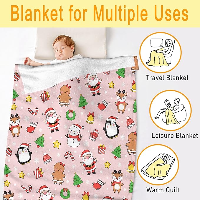 Ultra Soft Cute Christmas Blanket - Plush Cozy Holiday Blanket for Travel/Camping/Picnic - 50"x60" - Teens/Travel Size