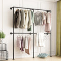 BOSURU Industrial Pipe Clothing Rack Wall Mounted,Clothes Racks with Double Hanging Rods for Closet Storage(Black)