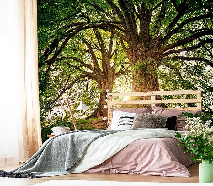 XMPMBM-Sunshine Forest backsplash Decorative Wallpaper Large Tree Bedroom Bathroom Wall Mural- W 132" X H 92"（93 Square Foot）