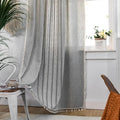 Deeprove Boho Style Curtains 96 inches Long, Vintage Bohemian Embroidery Striped Farmhouse Cotton Linen Fringe Window Treatments Bedroom Nursery Decor, W52 x L96, 1 Panel Dusty Grey and Stone Blue